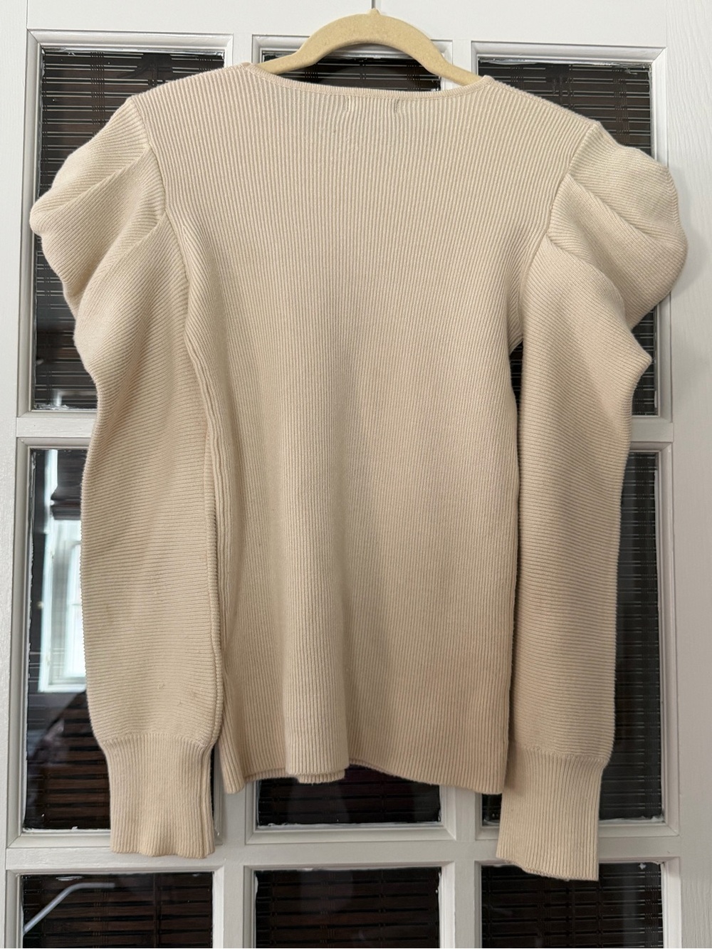 On Twelfth Women’s M Beige Rib Knit Puff Sleeve Sweater | SKU 0085 - Picture 2 of 7